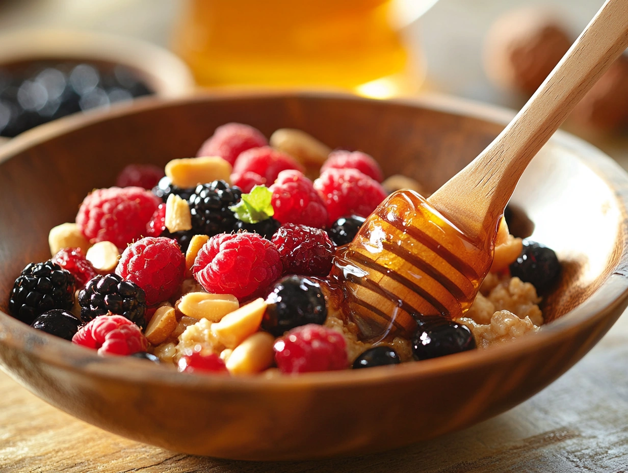 Вівсяна каша з ягодами та горіхами